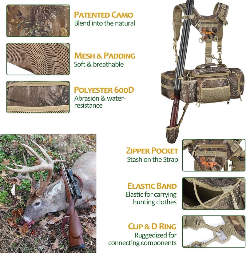 NEW VIEW Hunting Fanny Waist Pack for Men, Camo Waist Pack for Hunter, Fanny Hunting Backpack with Rifle & Bow Holder - Image 5